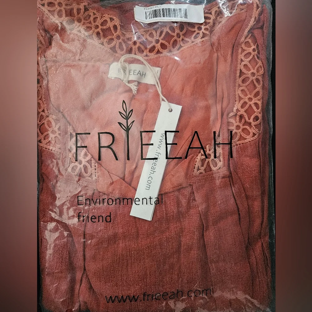NWT - Frieeah Cotton -  Rust - Pullover Top - Lined - Size L